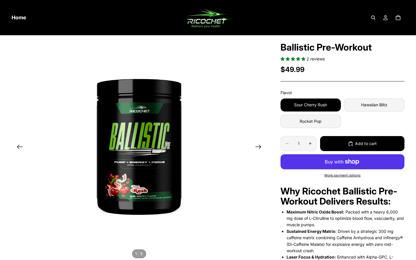 Ballistic Pre-Workout product page desktop