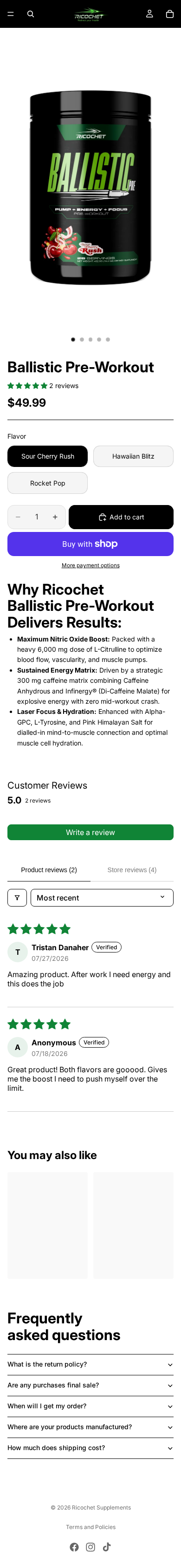 Product page on mobile device