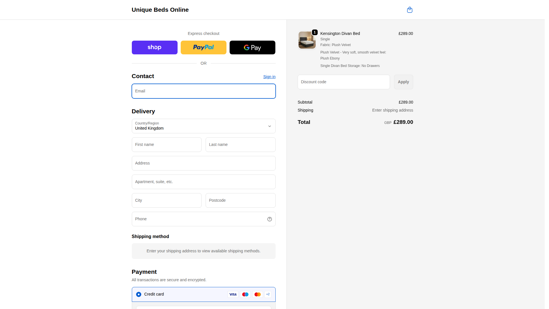Checkout page screenshot