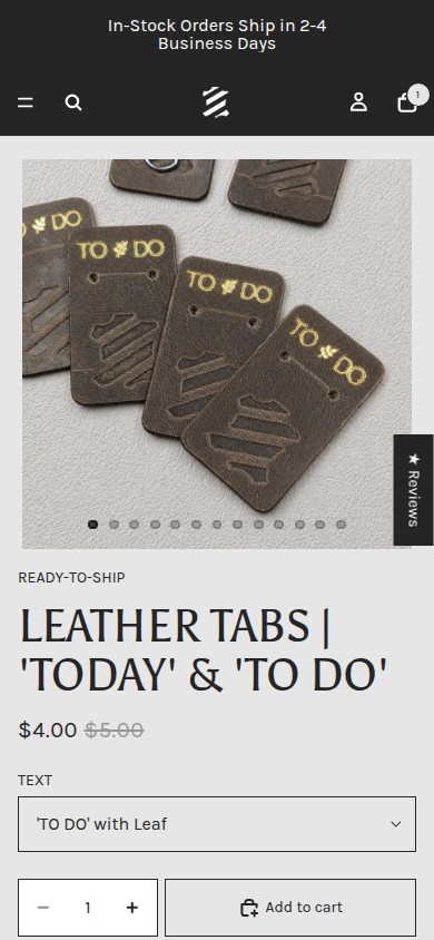 Leather Tabs product page — mobile