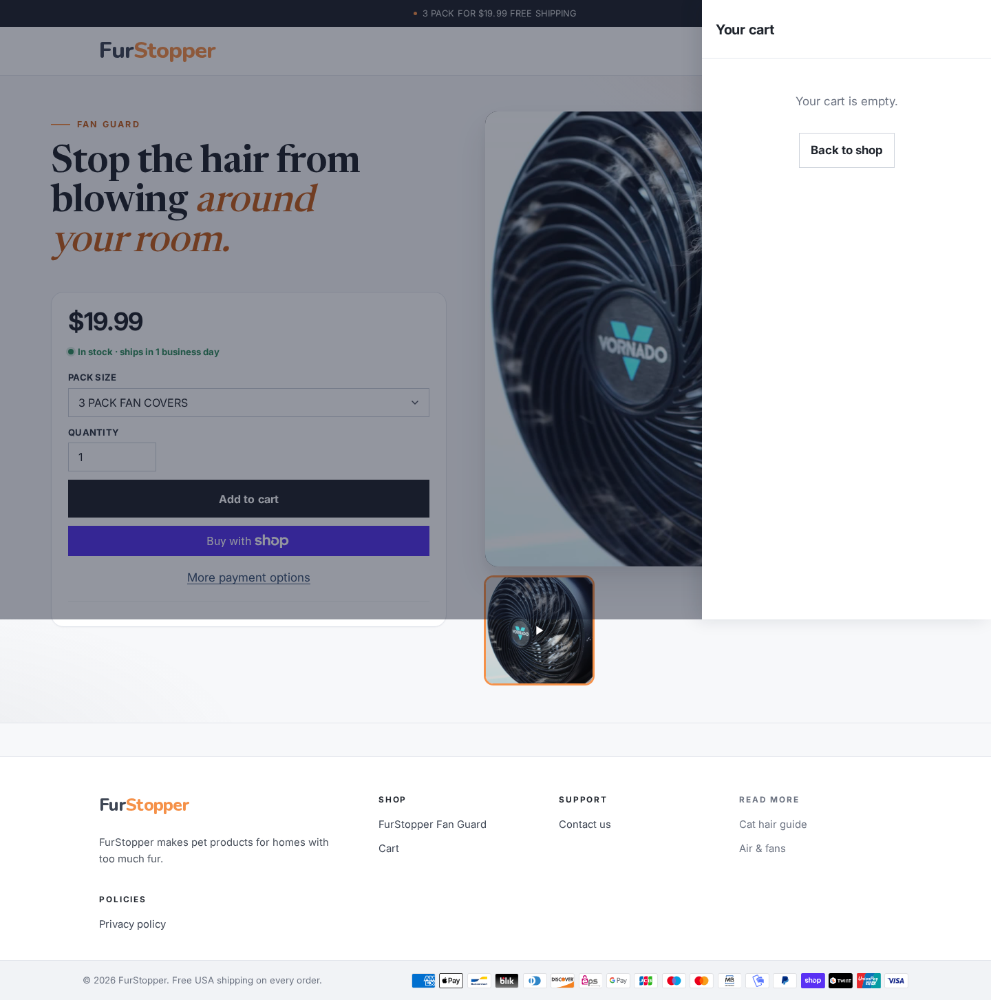 FurStopper after add to cart screenshot