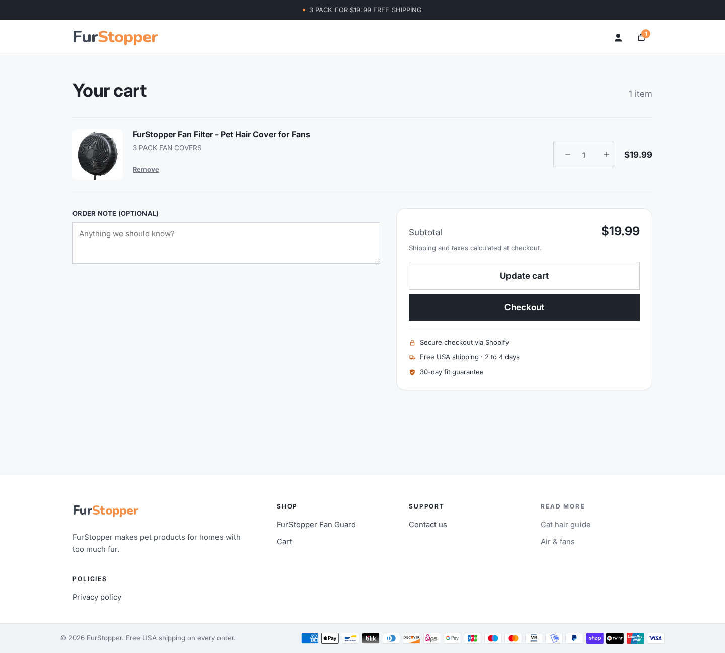 FurStopper cart page screenshot
