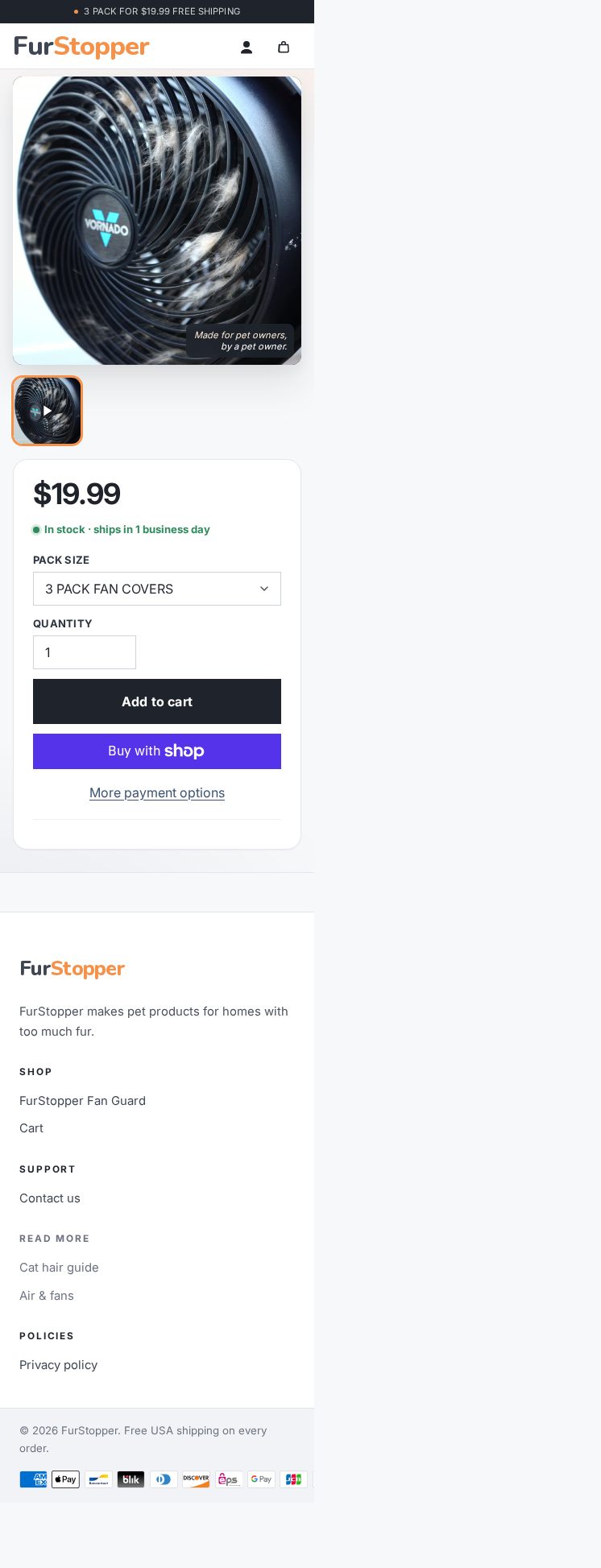 FurStopper product page mobile screenshot
