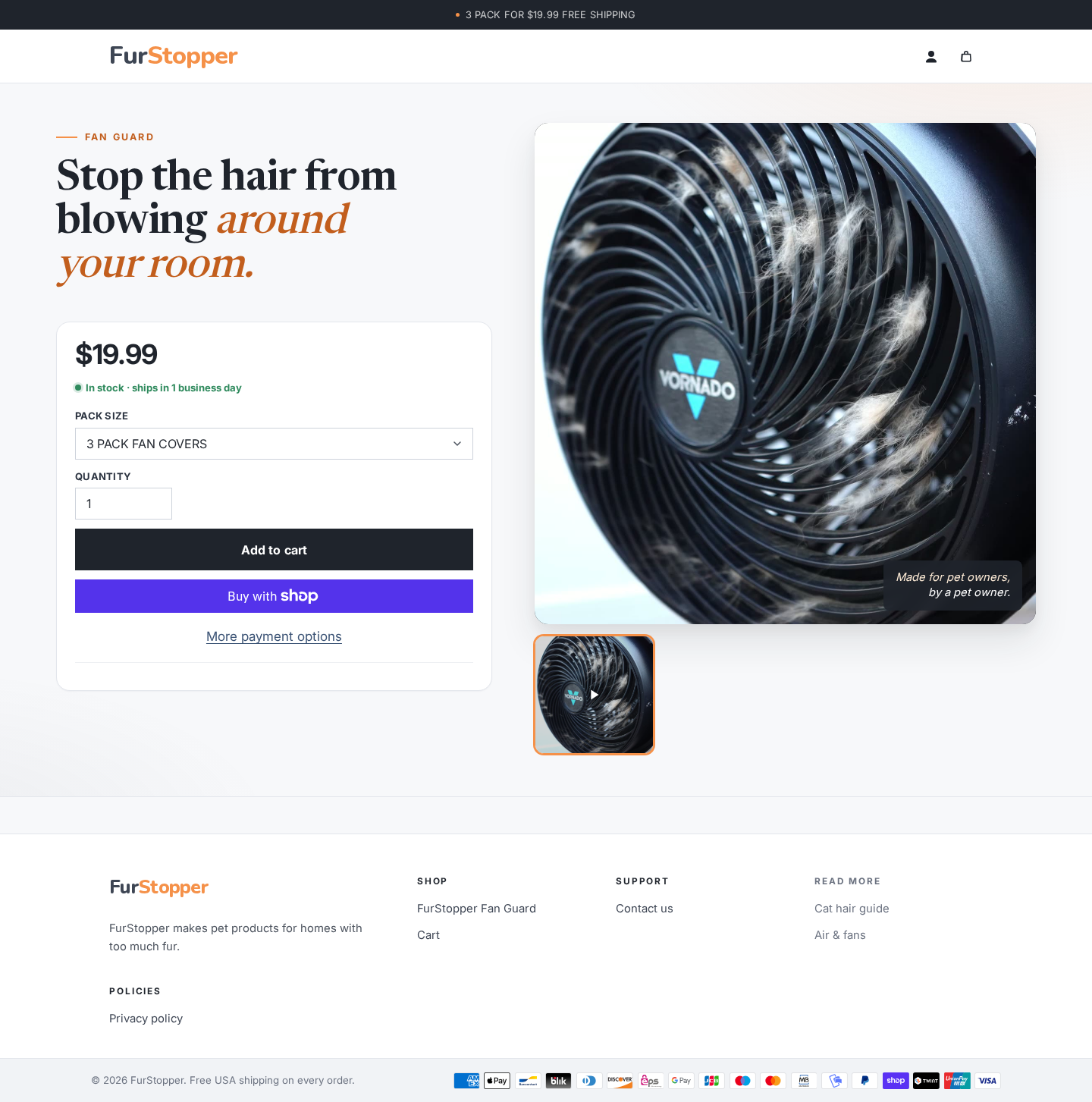 FurStopper product page desktop screenshot