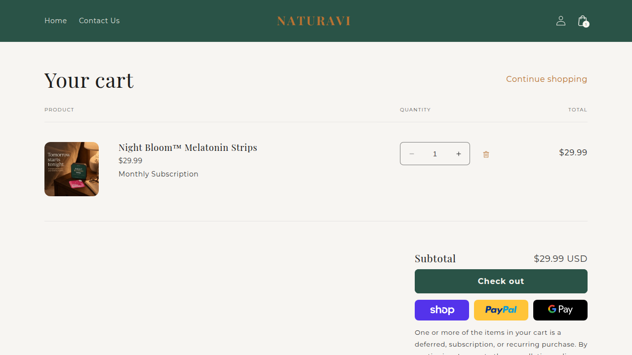 Naturavi cart page