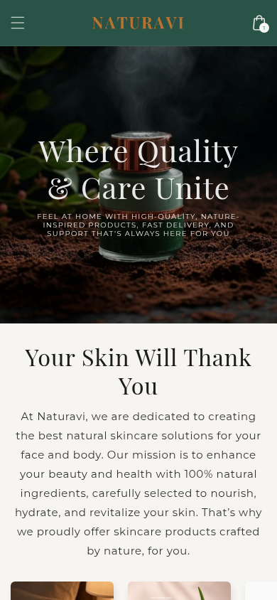 Naturavi homepage mobile