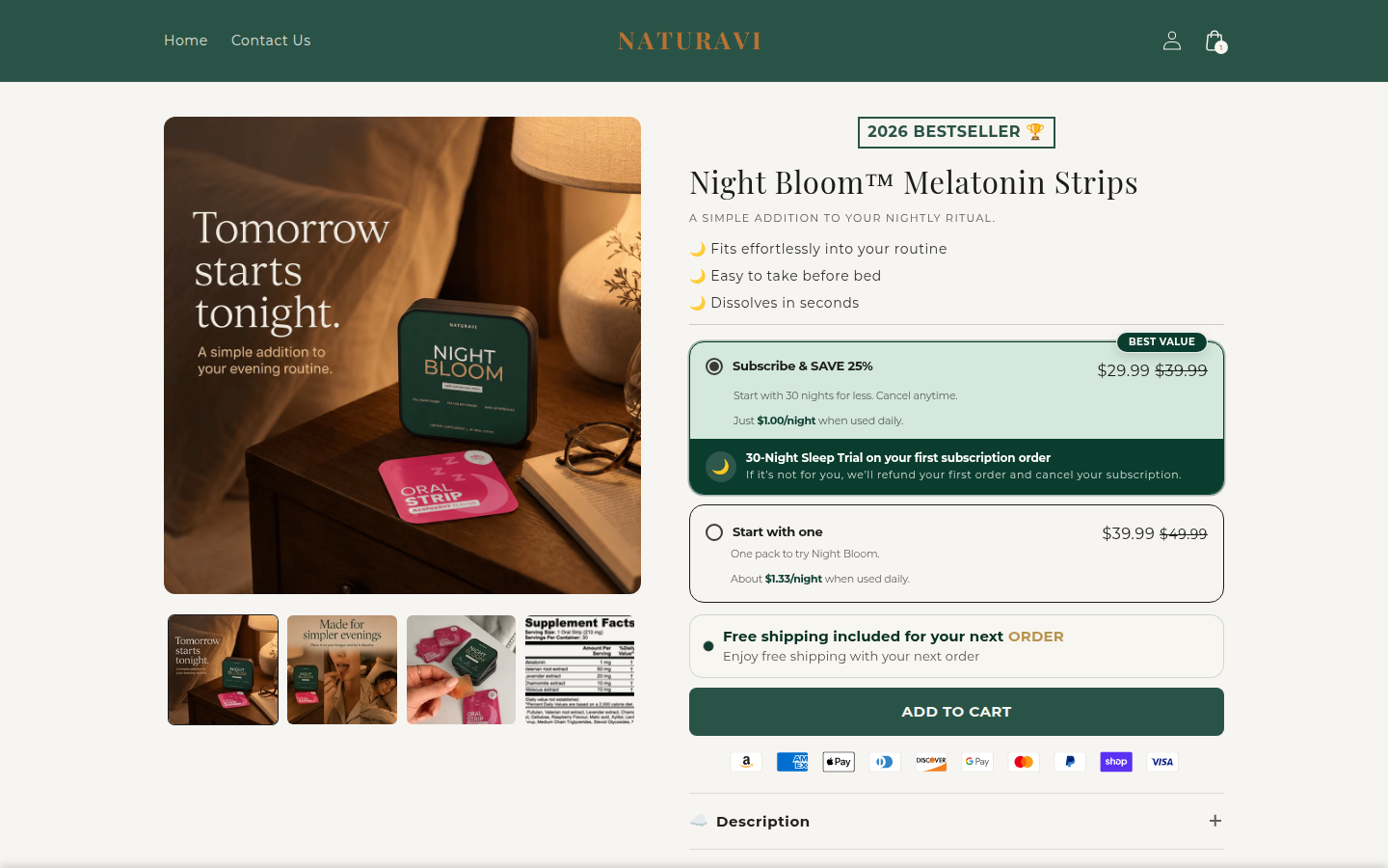 Night Bloom Melatonin Strips product page