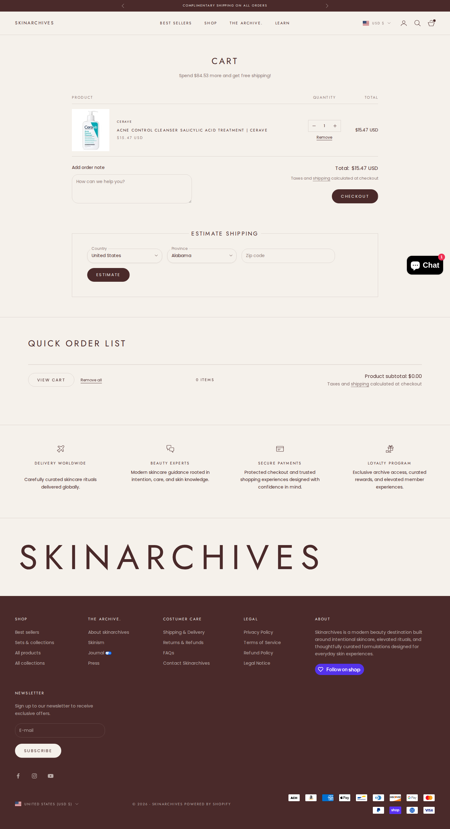 Cart page with item and free shipping bar