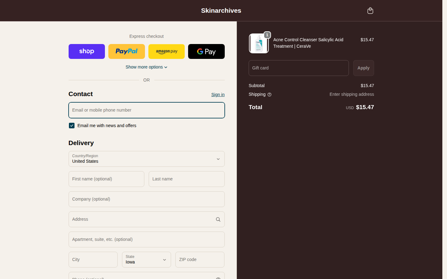 Shopify checkout page