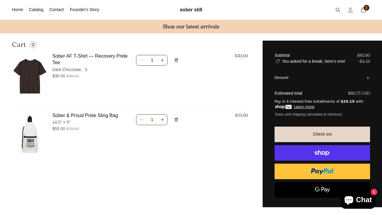 Cart page with item
