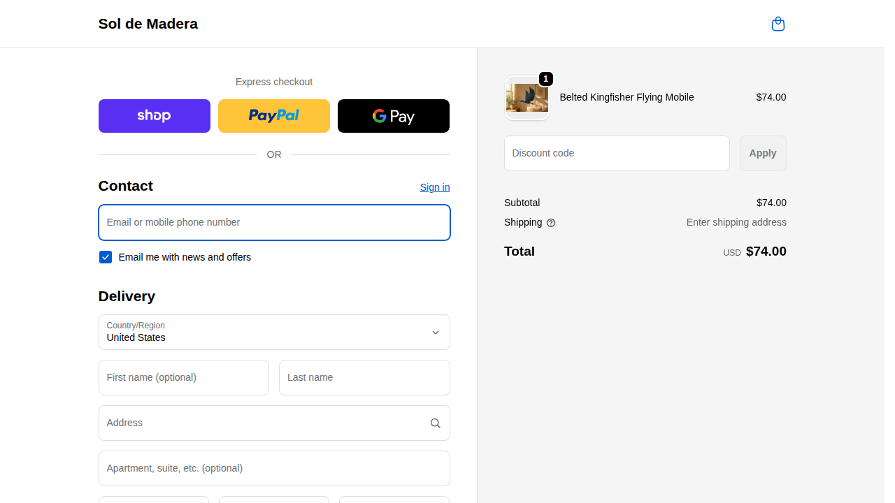 Checkout page