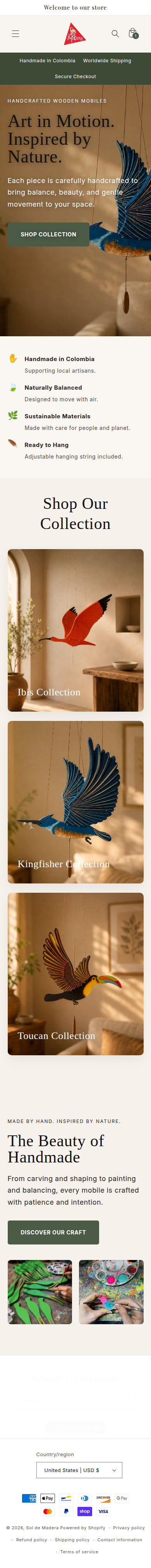 Sol de Madera homepage on mobile