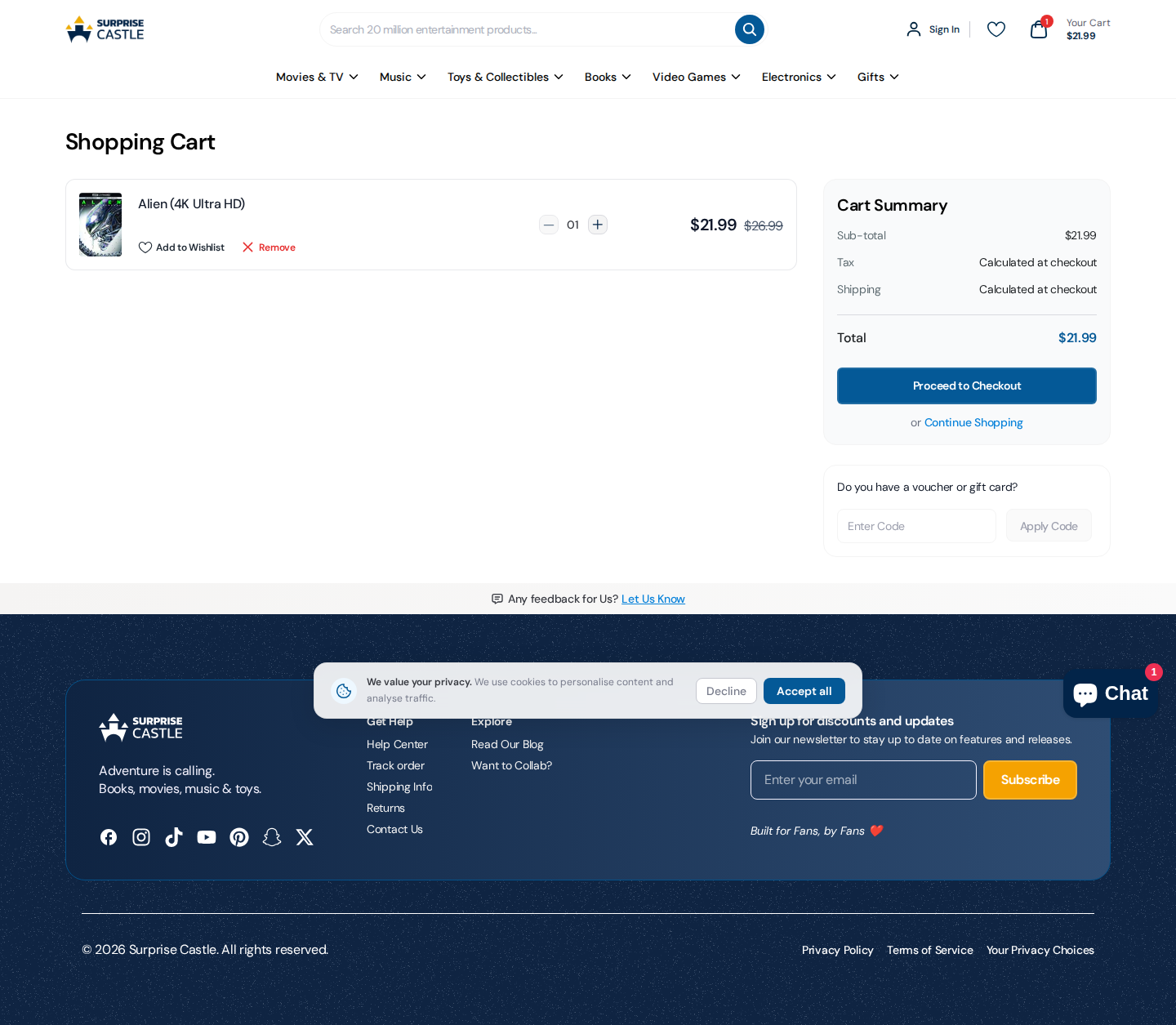 Shopping cart page