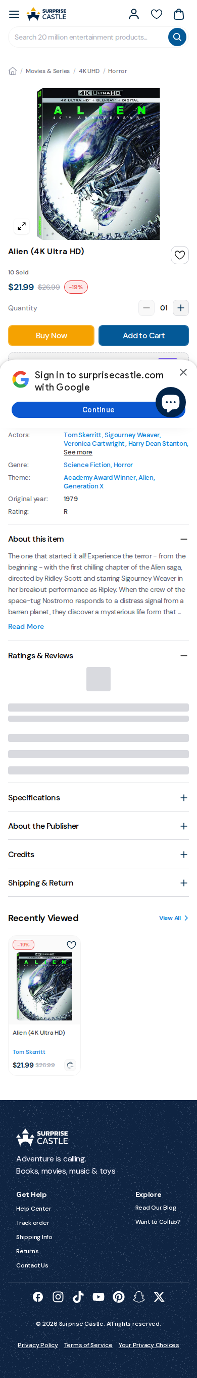 Product page on mobile