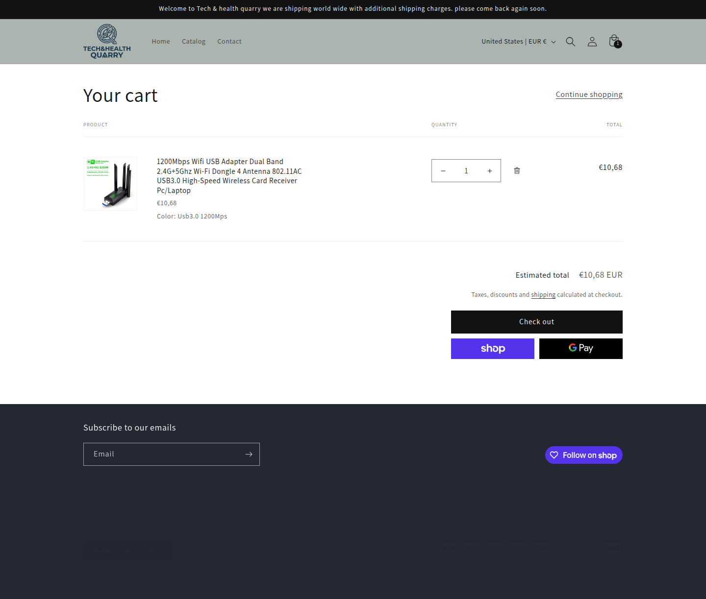 Shopping cart page