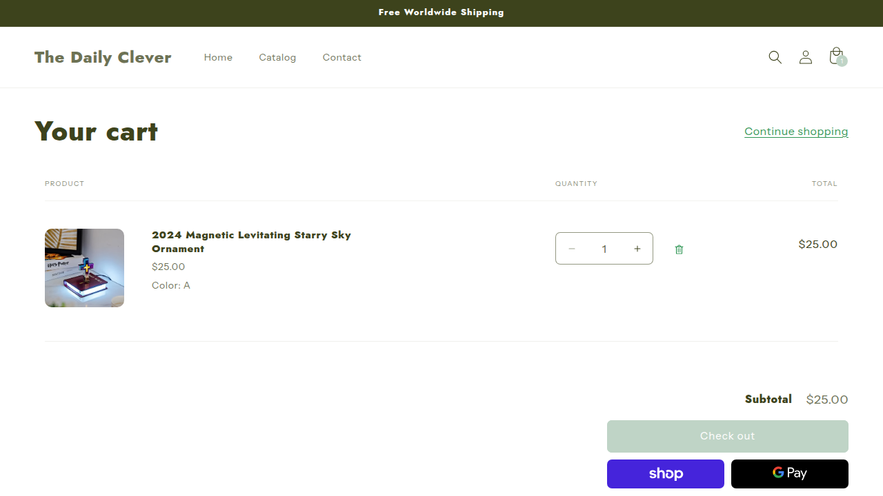 Cart page showing added product