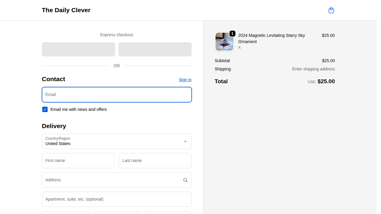 Checkout page with express checkout and contact fields