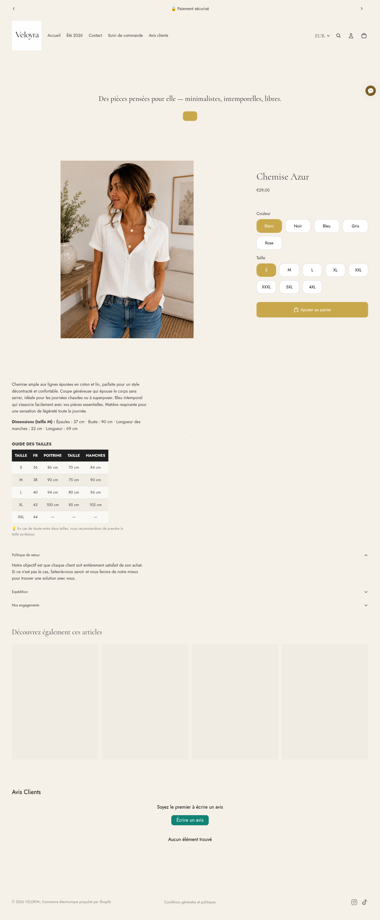 Fiche produit Chemise Azur