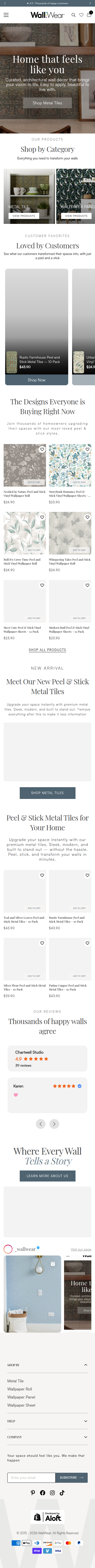 WallWear homepage on mobile