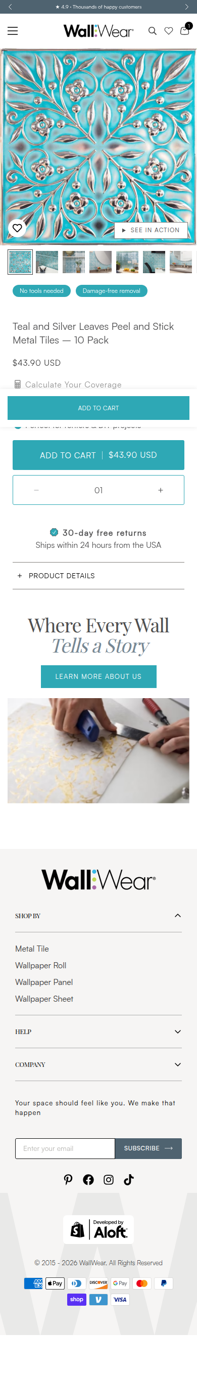 WallWear product page on mobile