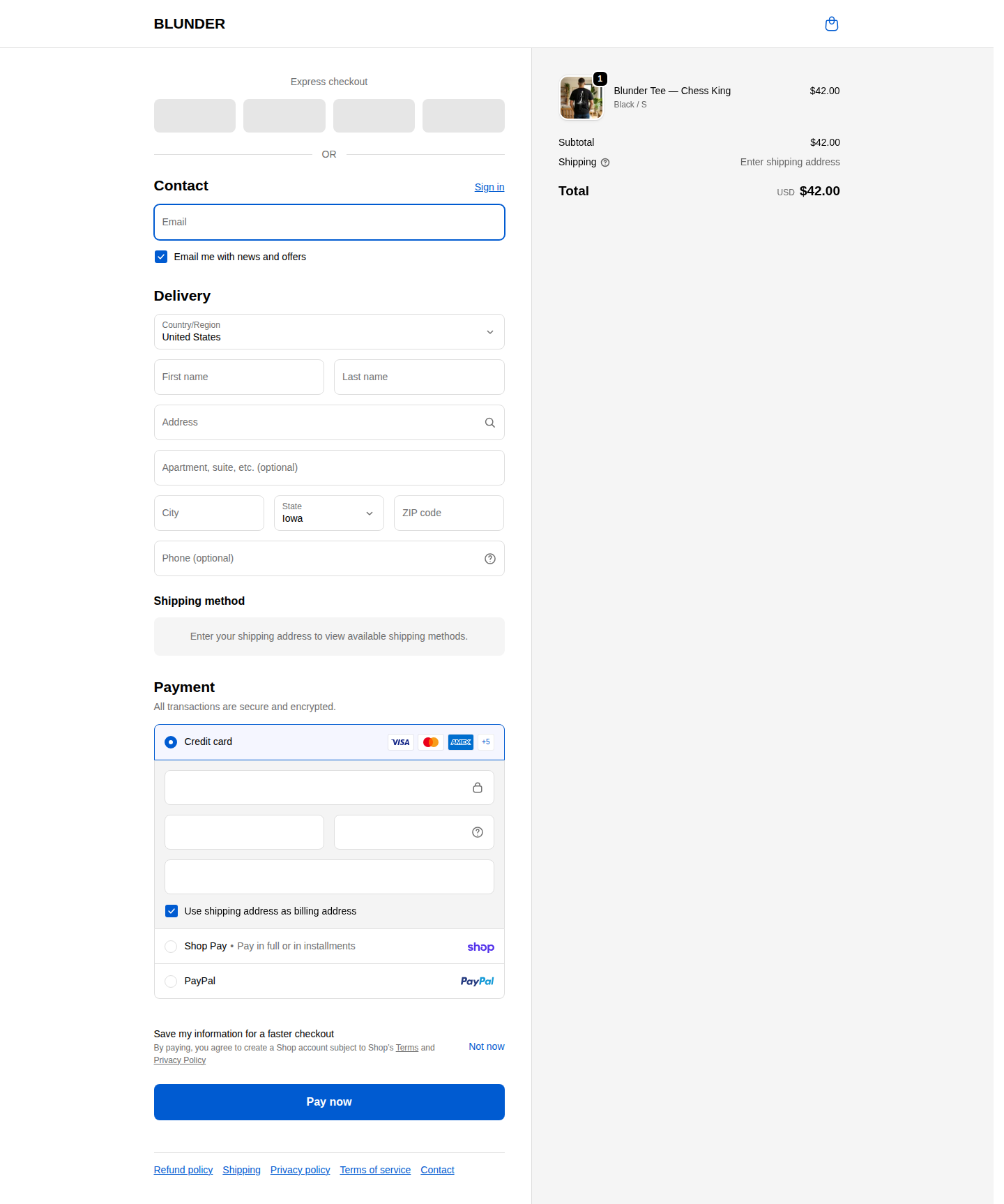 Checkout page