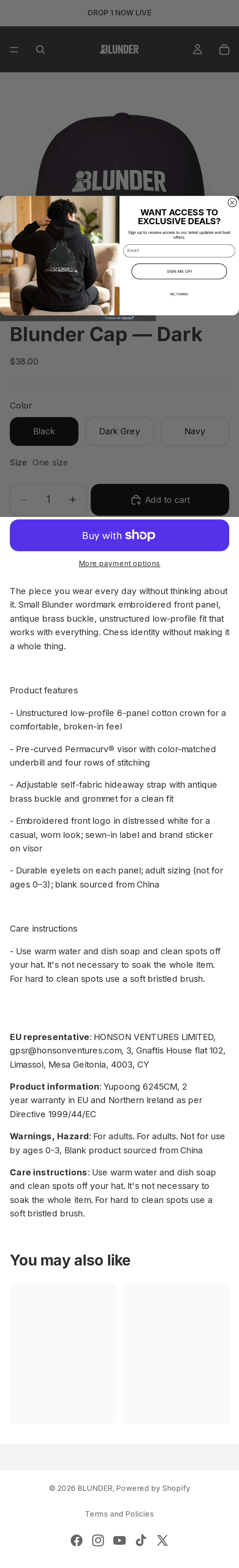 Product page on mobile