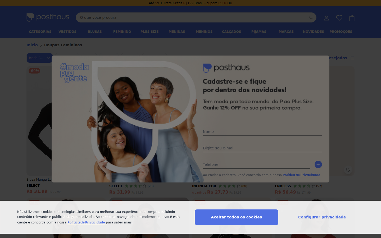 Screenshot da coleção feminino