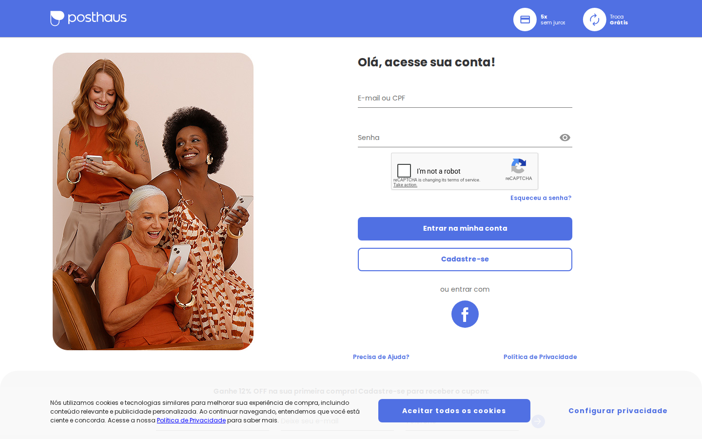 Screenshot da página de login