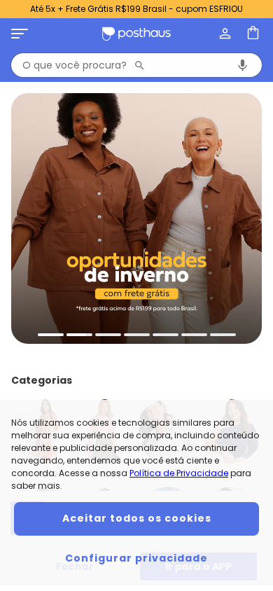 Screenshot da homepage do Posthaus no mobile