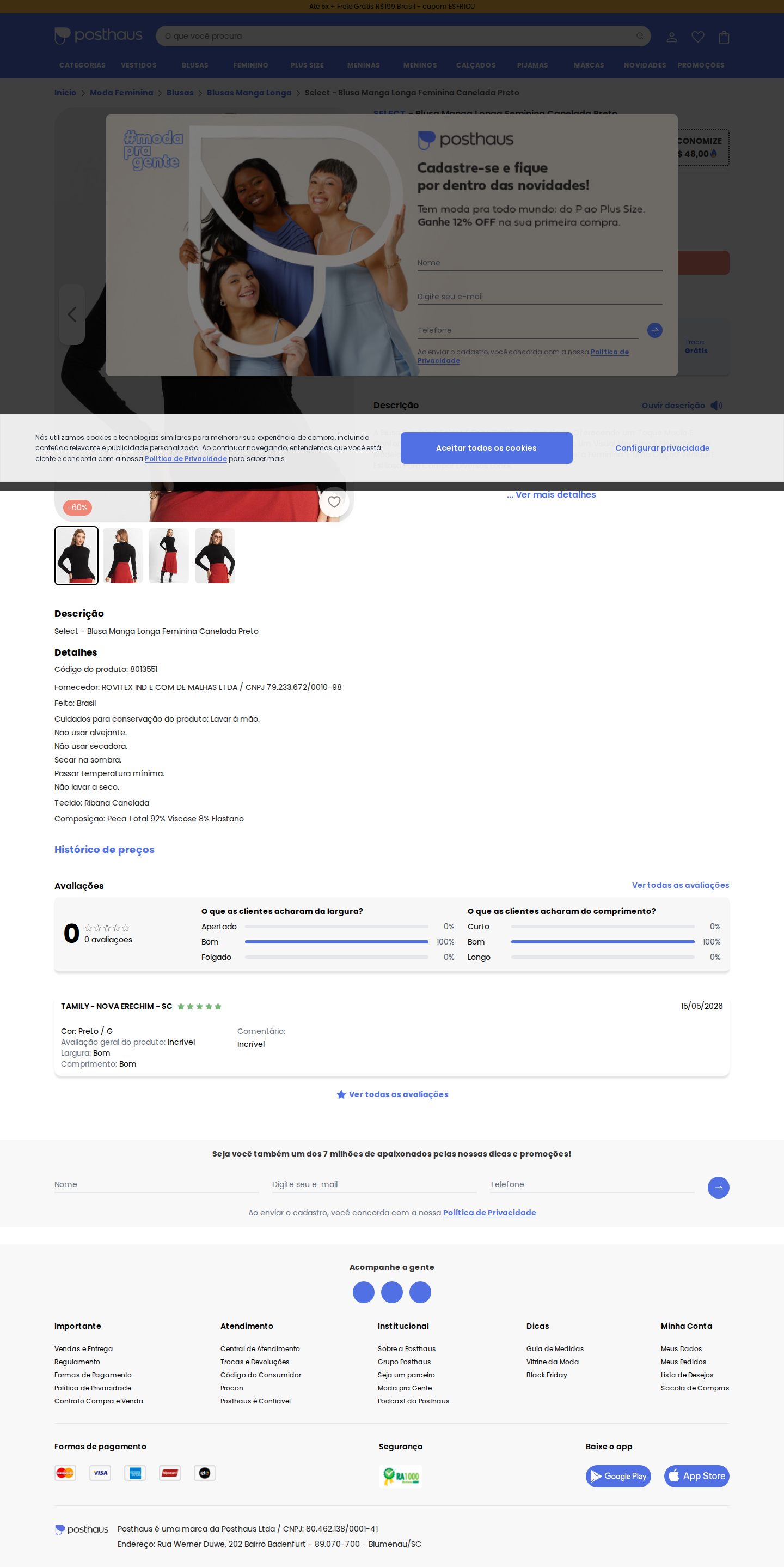 Screenshot de página de produto do Posthaus