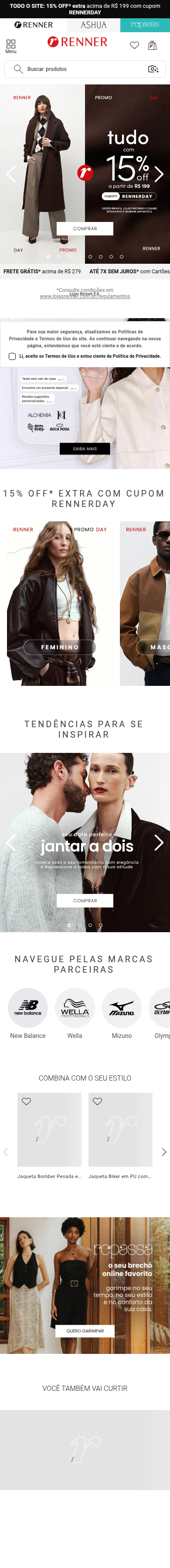 Homepage Lojas Renner mobile