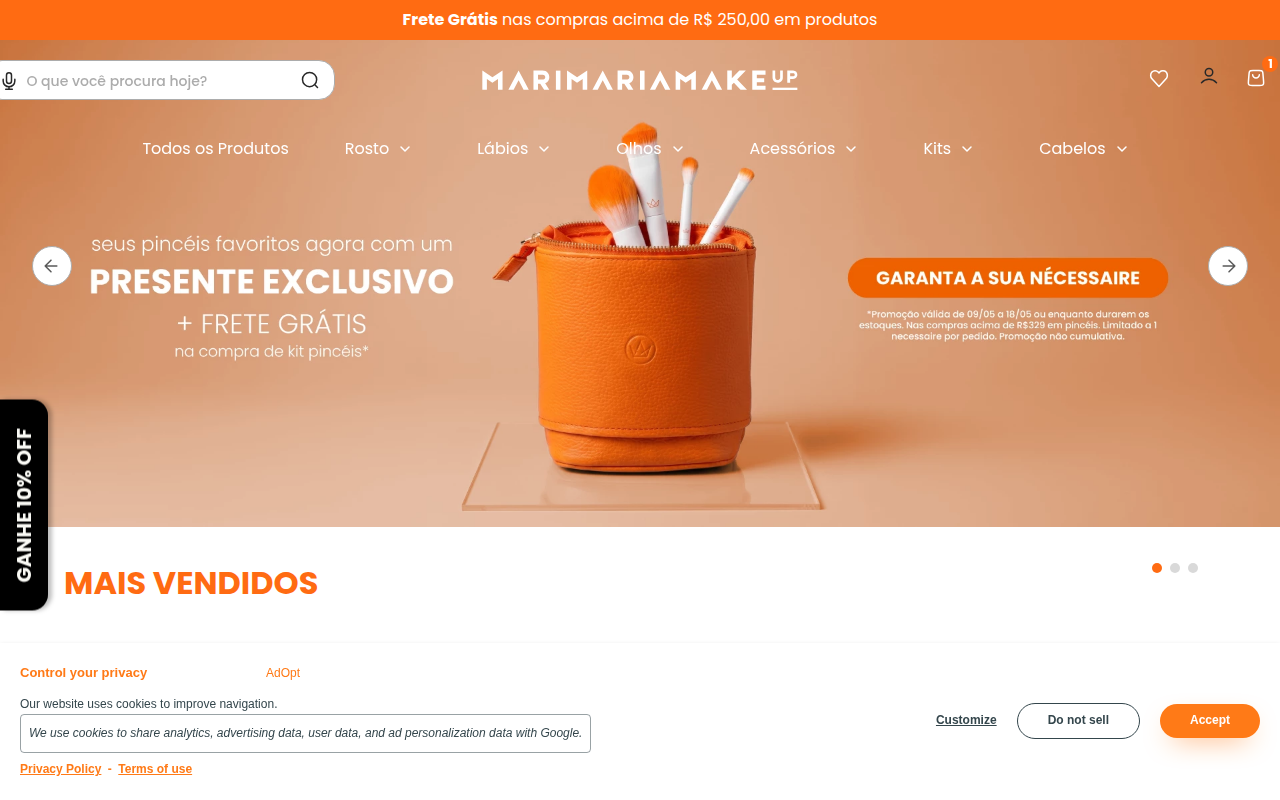 Homepage desktop da Mari Maria Makeup